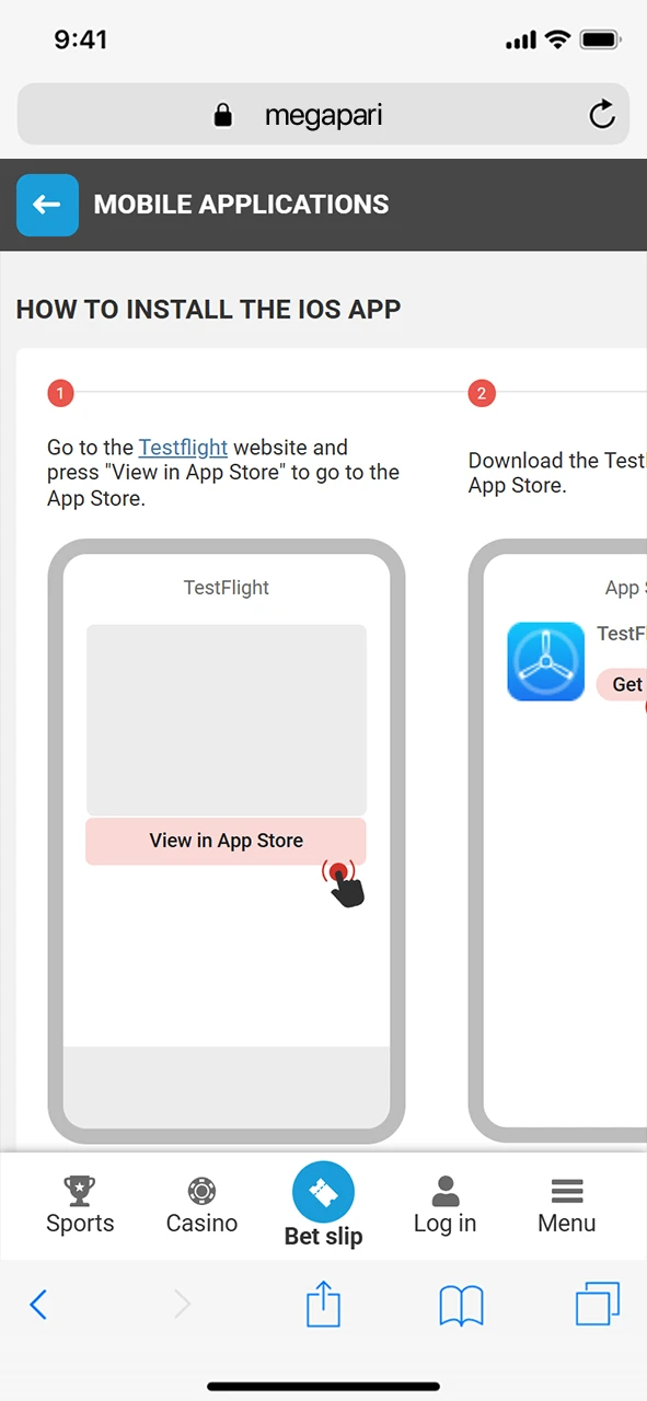 Follow the instructions to install the Megapari app for iOS.