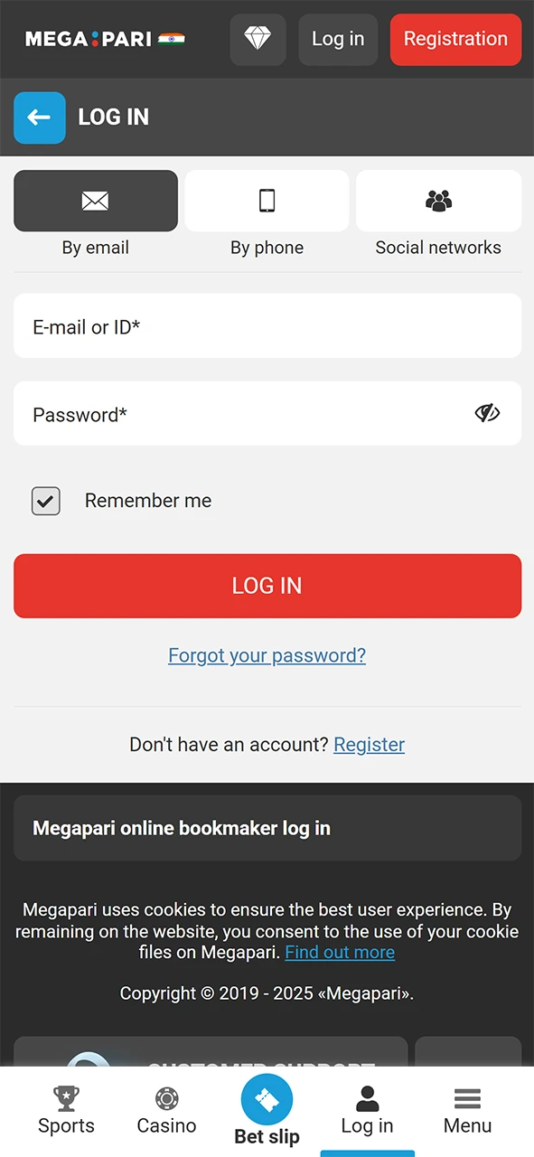 Sign in to your Megapari account.