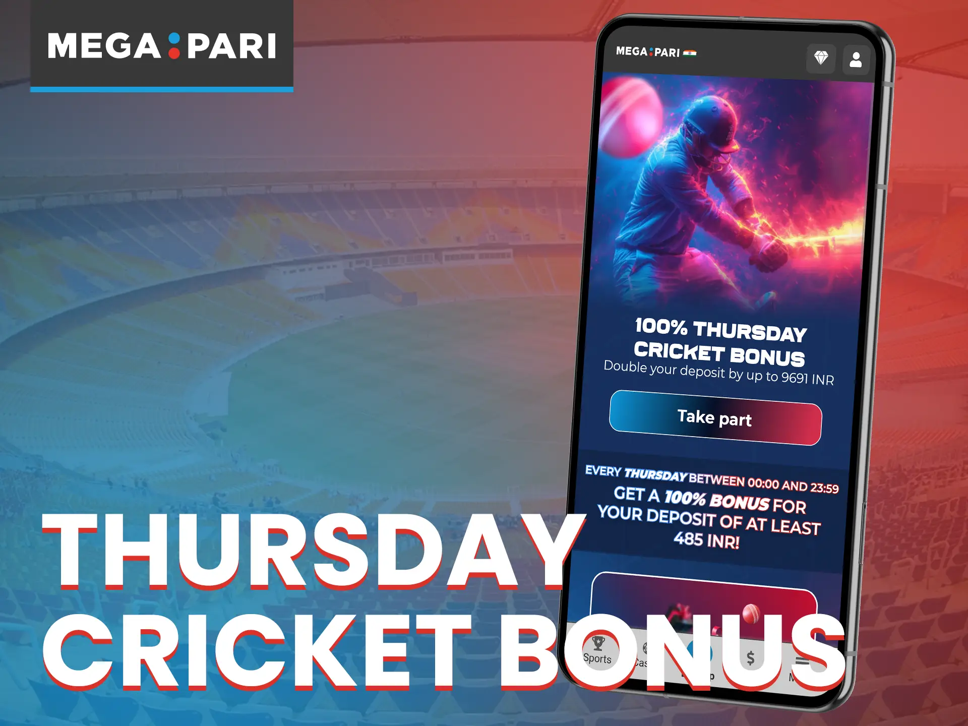 Get a deposit bonus for cricket betting every Thursday at Megapari.