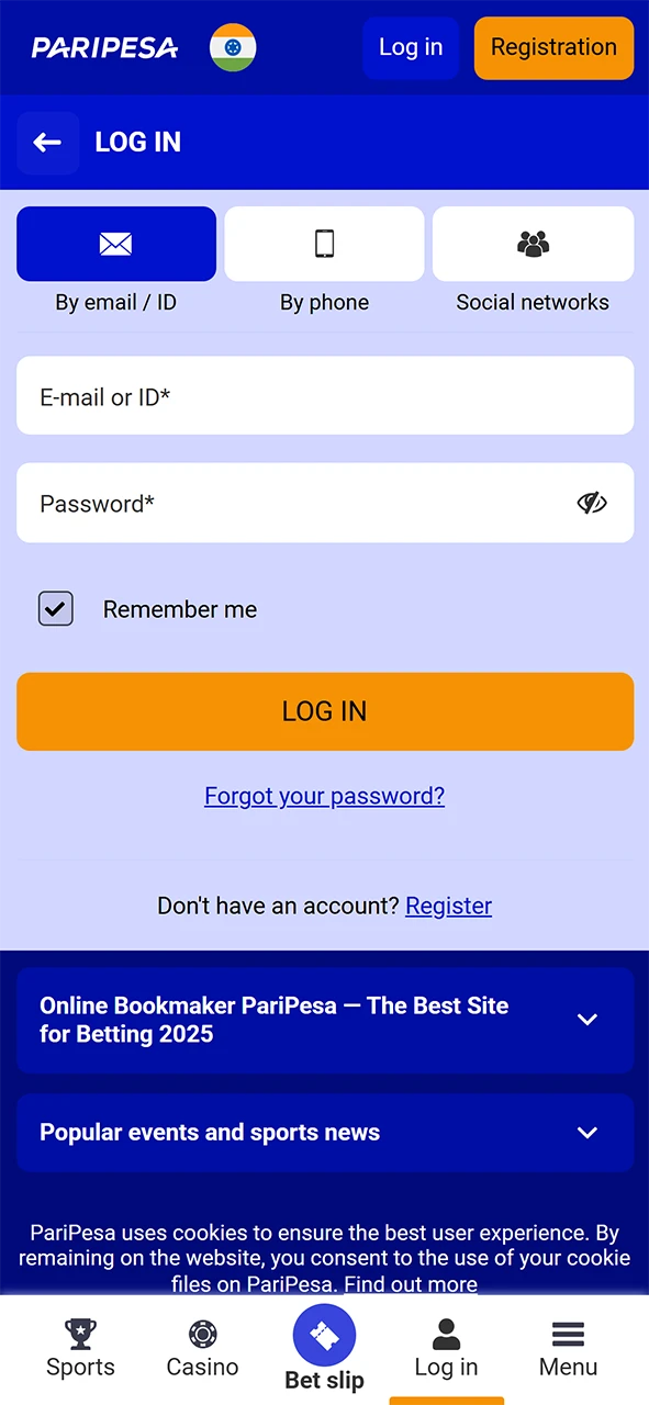 Log in to your Paripesa account.