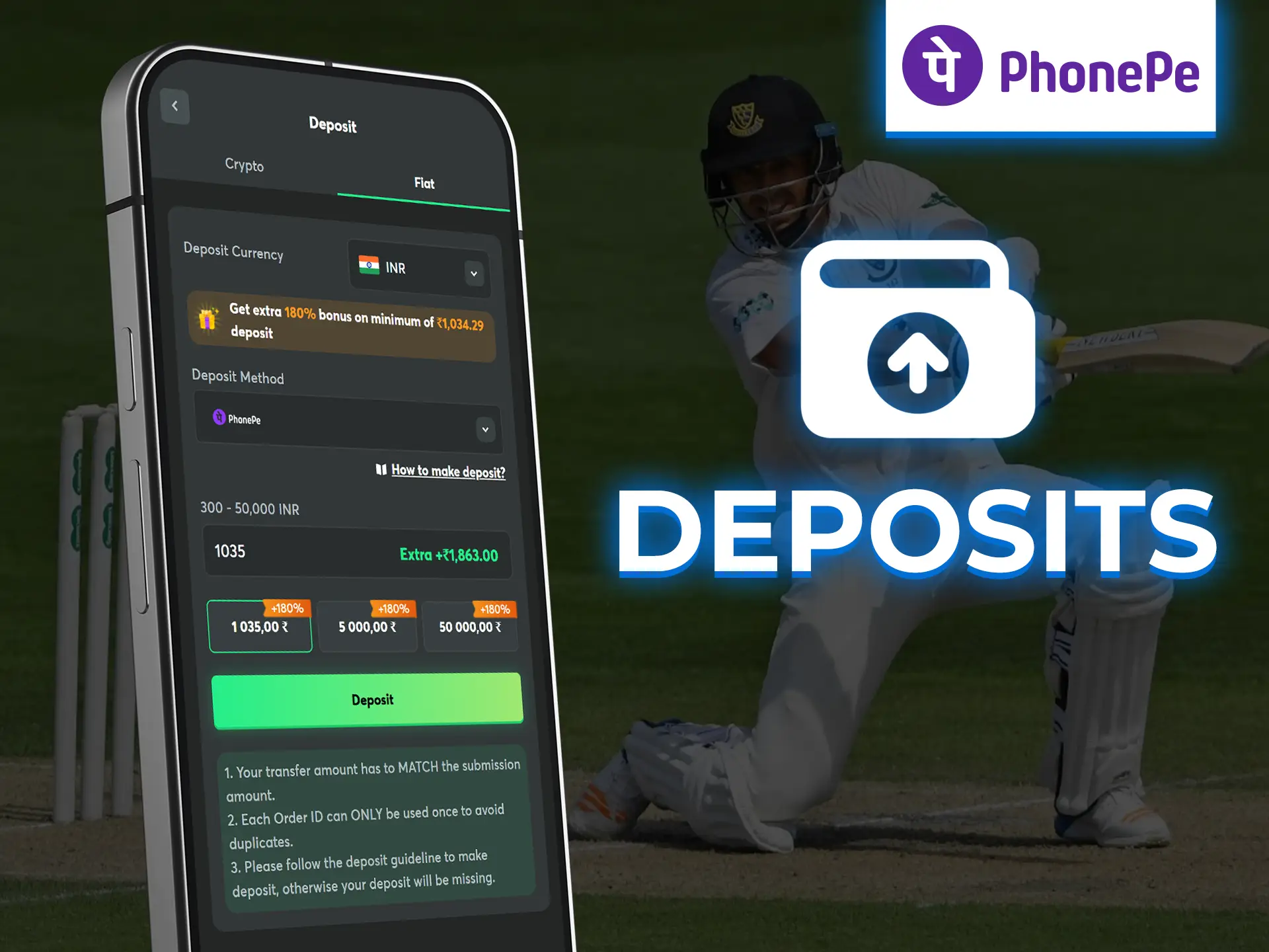 Link PhonePe to your sportsbook for instant deposits and quick betting.