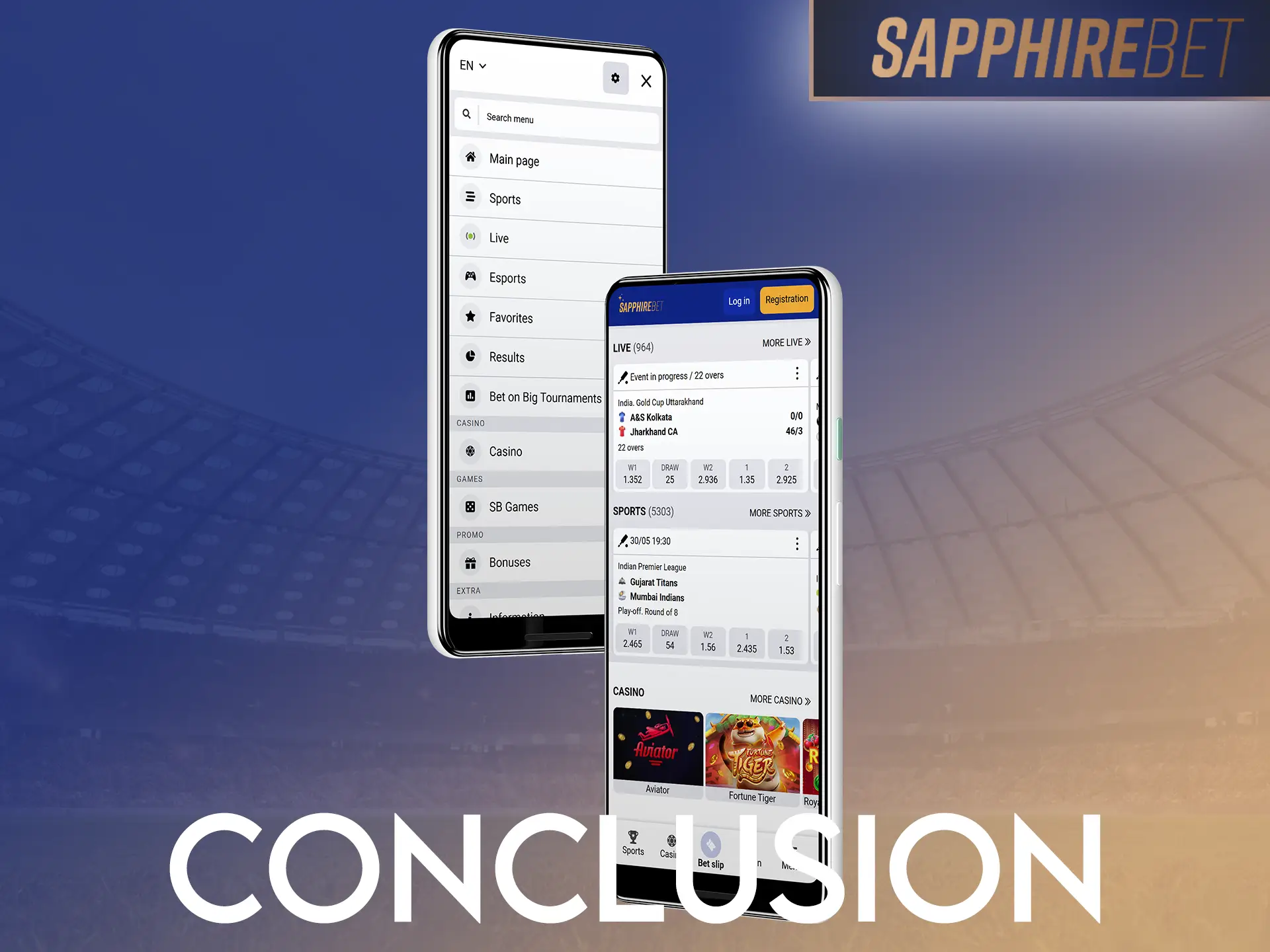 The SapphireBet app offers quick registration, Hindi support and live betting.