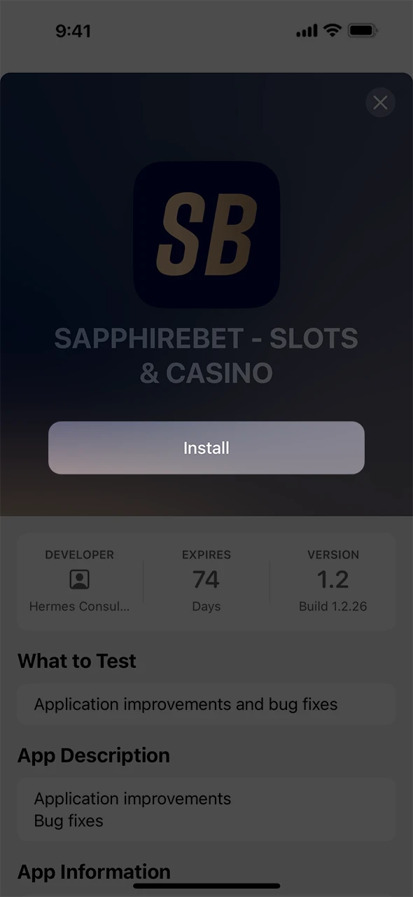 Install the SapphireBet app for iOS.