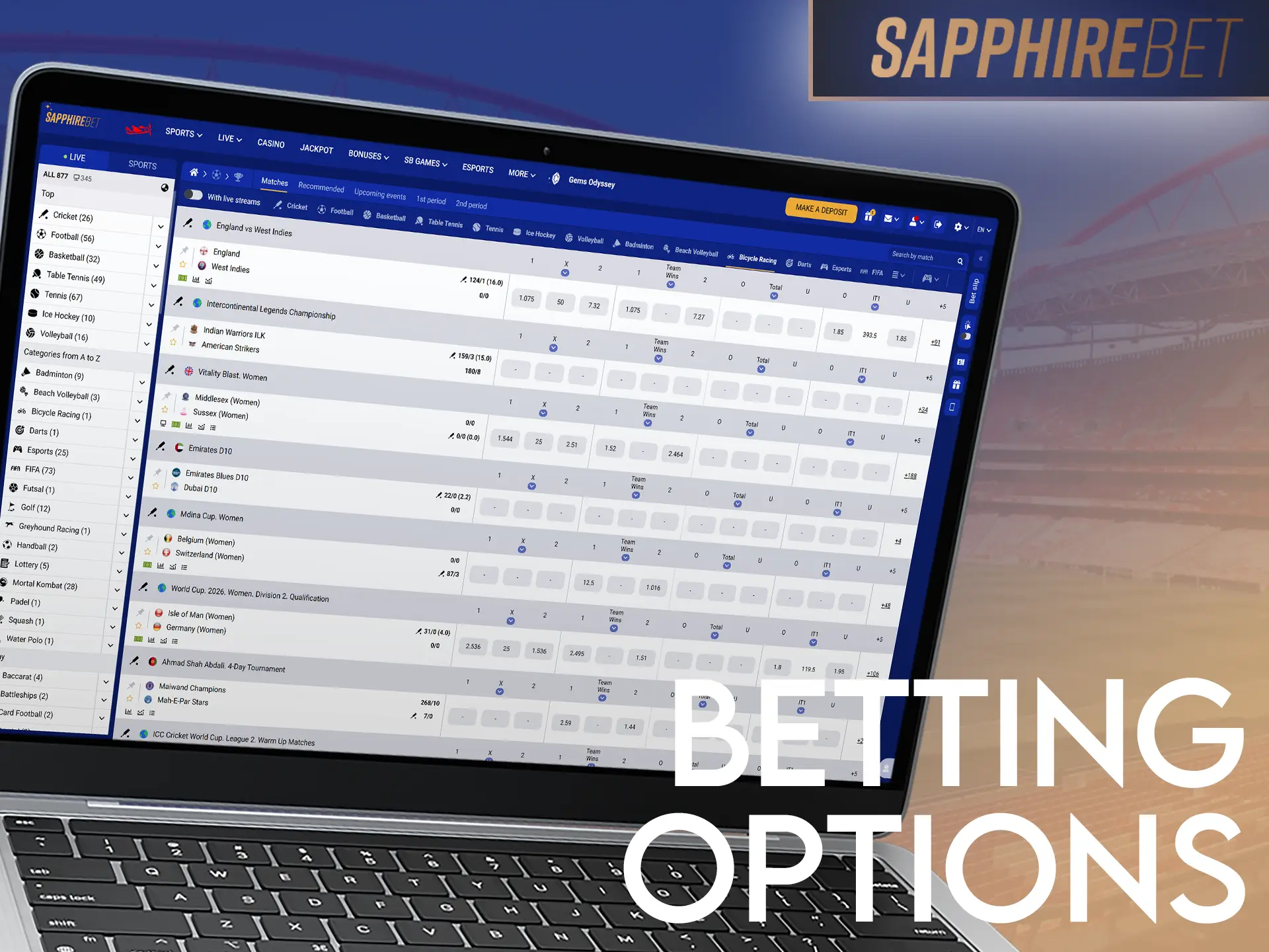 SapphireBet offers a variety of betting options.