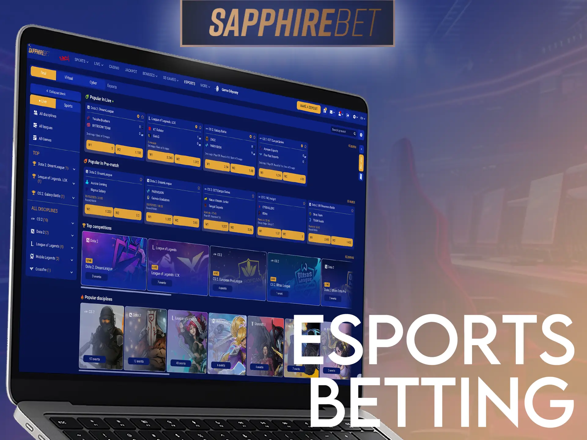 SapphireBet offers top eSports tournaments and a variety of gaming options.