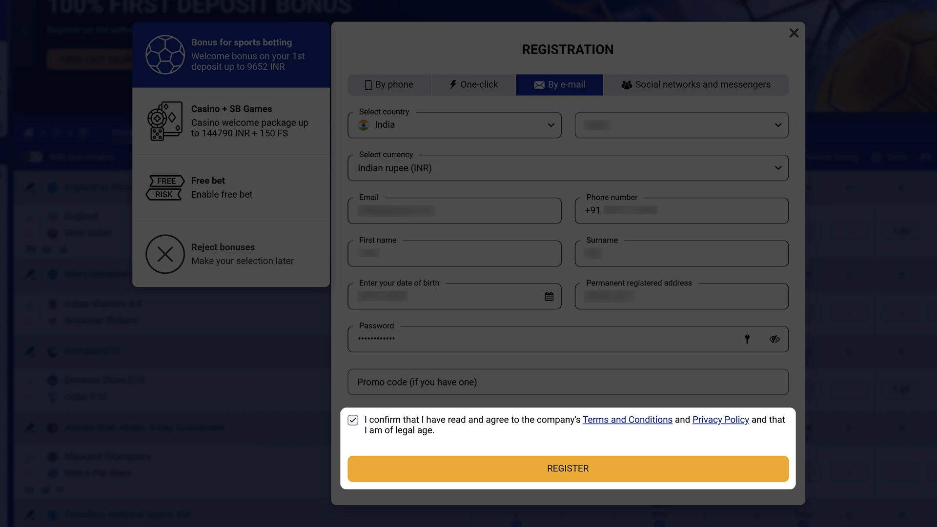 Complete the creation of your SapphireBet account.