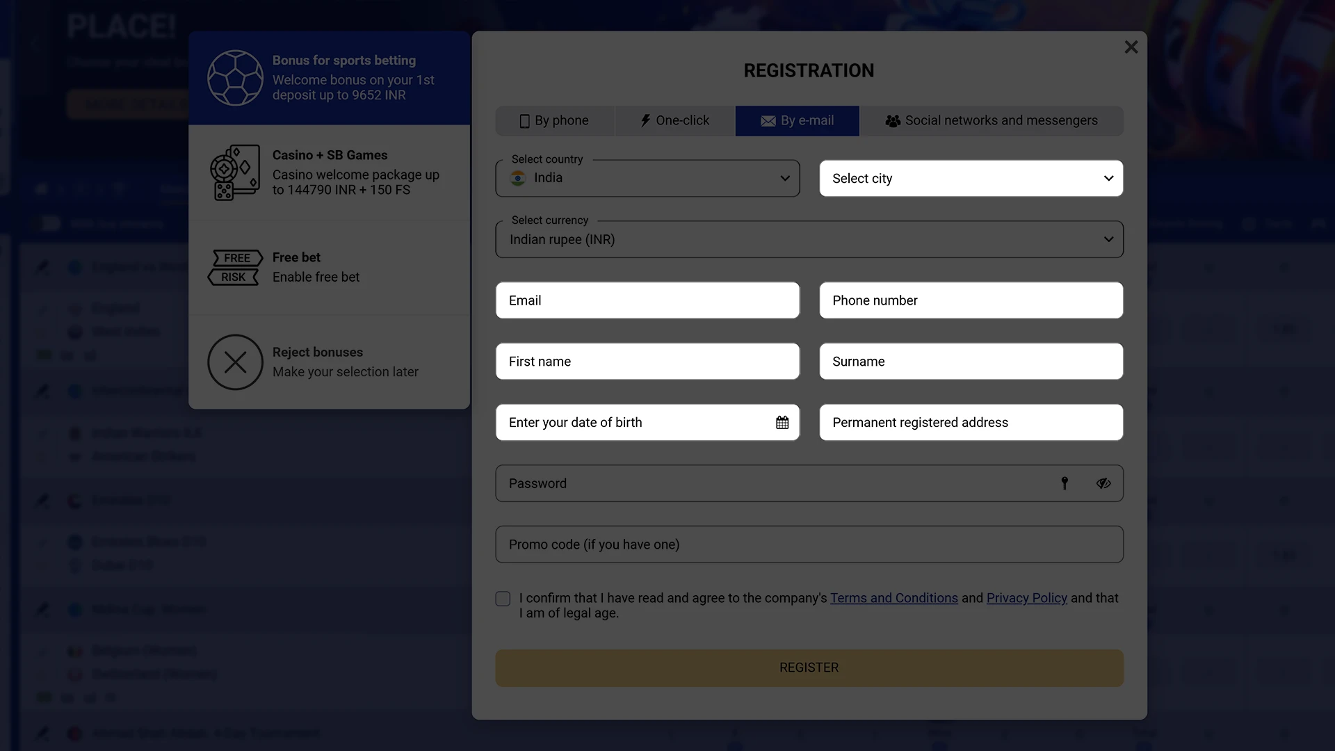 Enter personal information to register for SapphireBet.