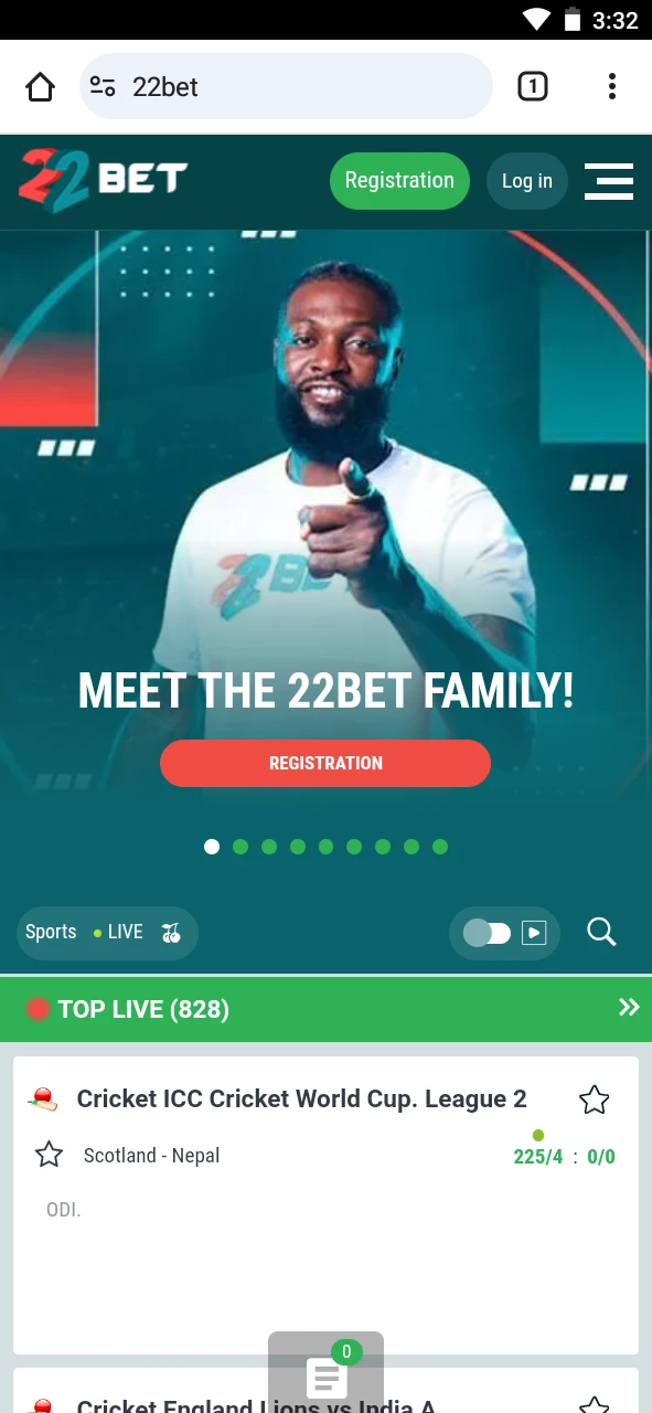 Go to the official 22Bet website.