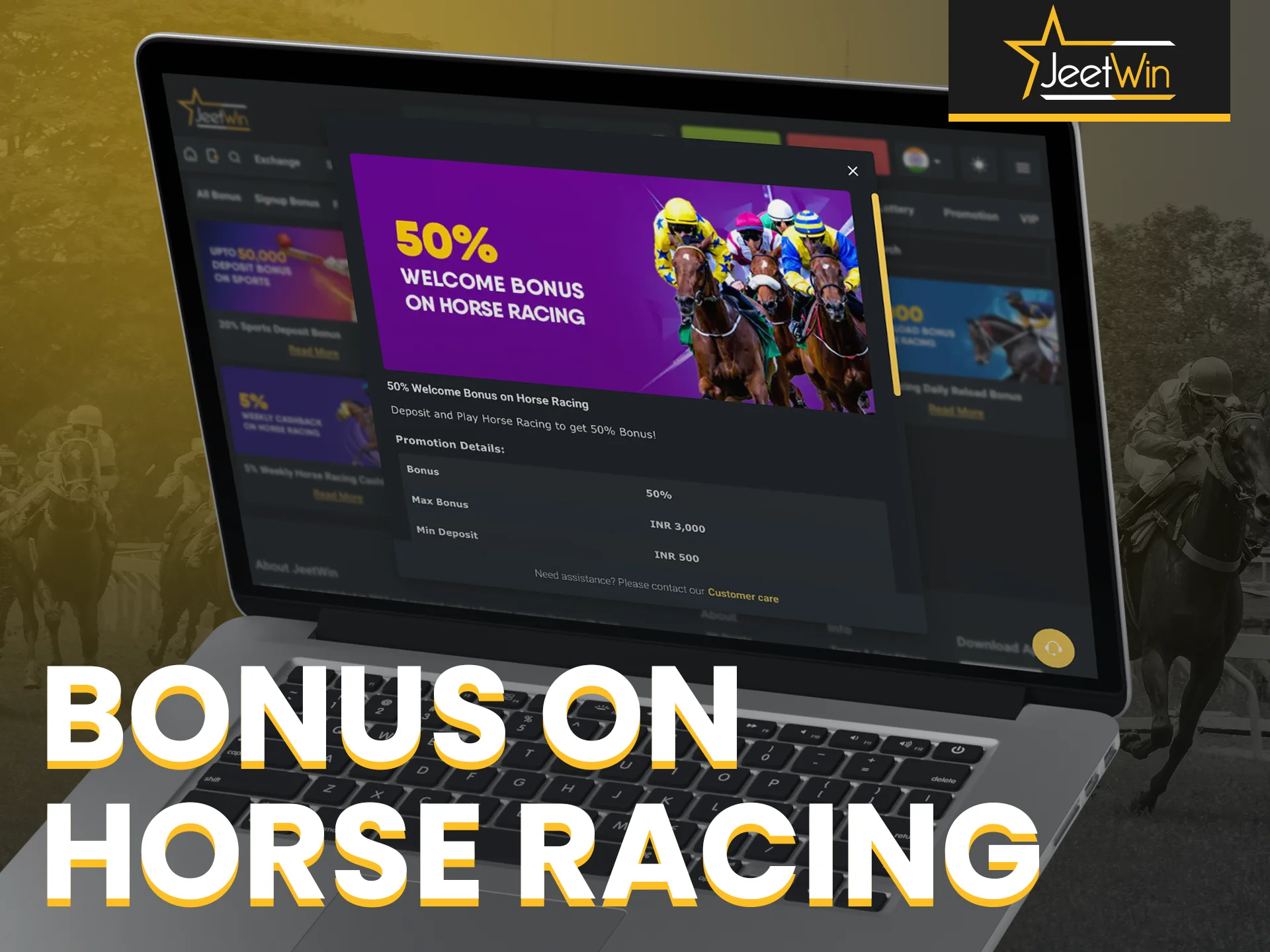 Enjoy a 50% welcome bonus on horse racing at Jeetwin.