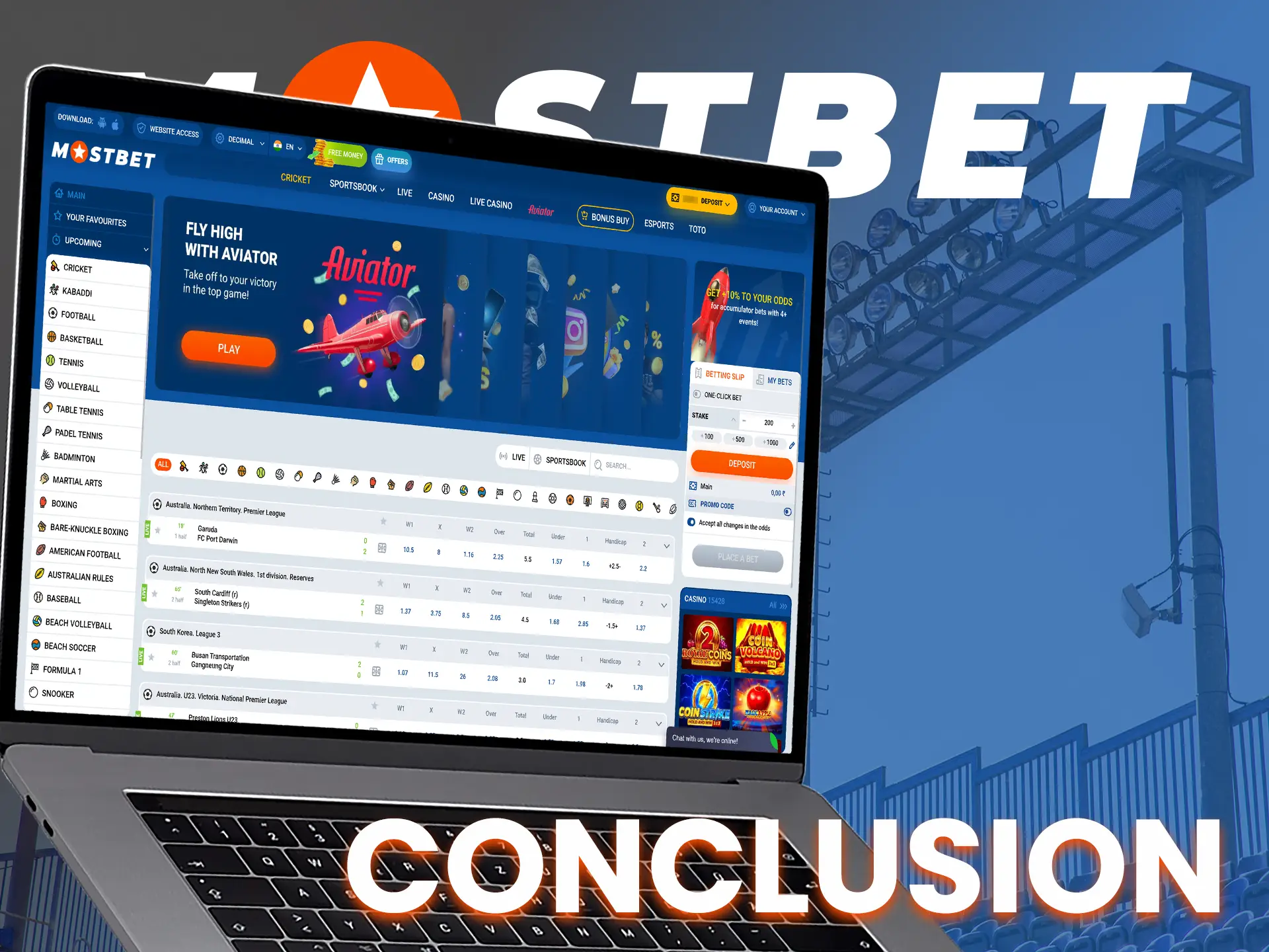 Mostbet provides sports, esports, live betting, and casino games.