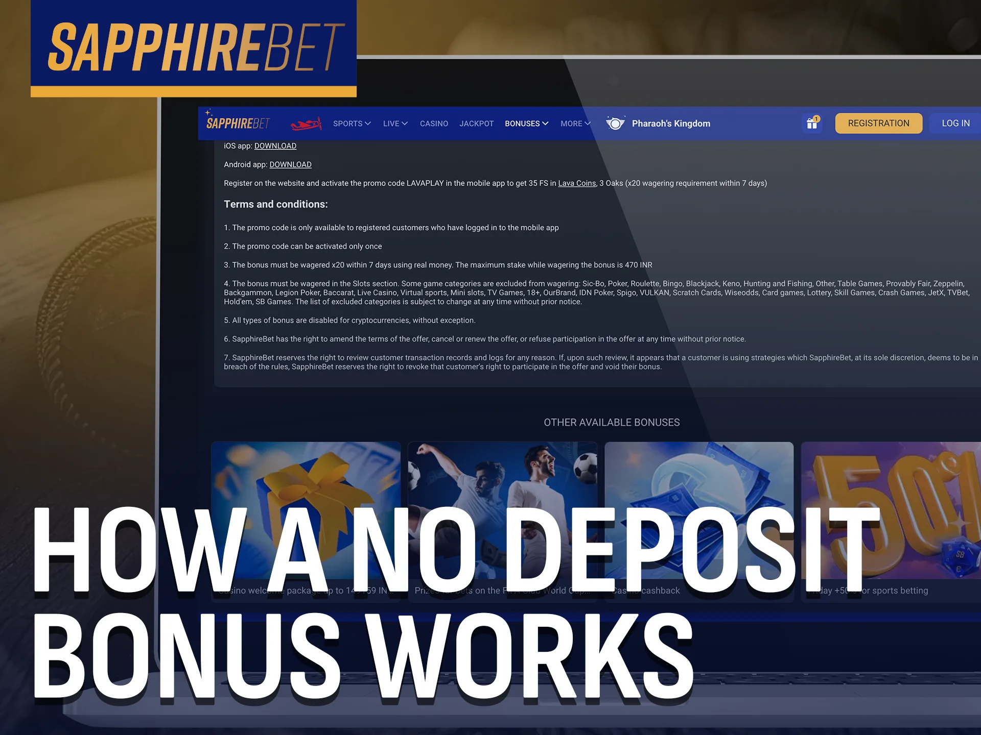 See how no deposit rewards work on SapphireBet.