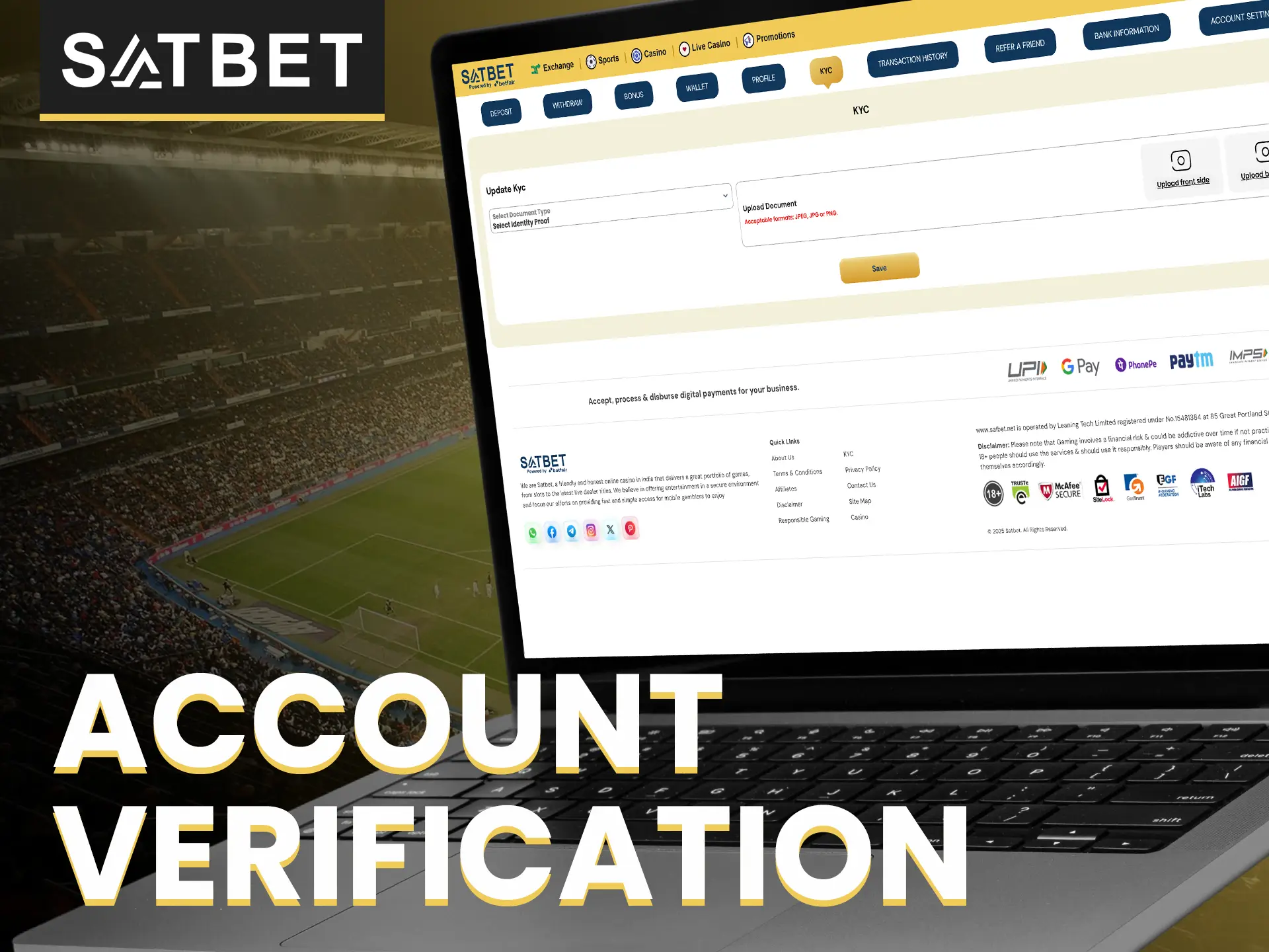 Satbet requires account verification for security and full access.