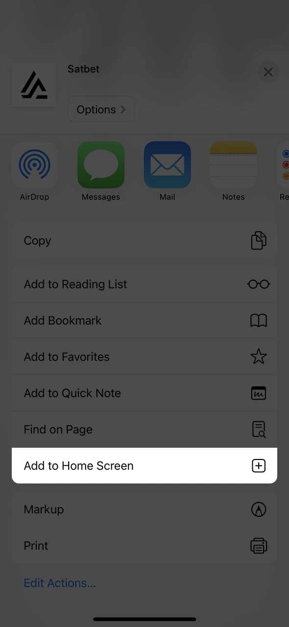Add the Satbet shortcut to the home screen of your iOS device.