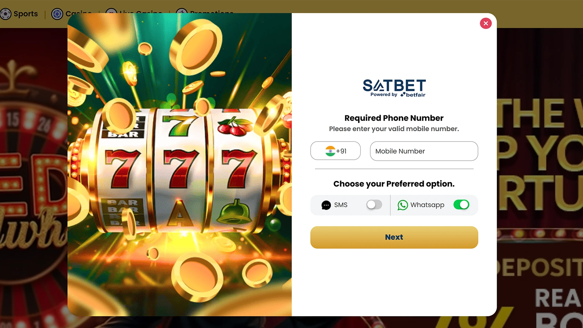 Choose one-click method for fast Satbet registration.