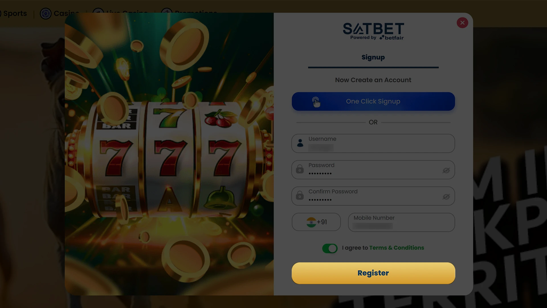 Complete your Satbet registration.