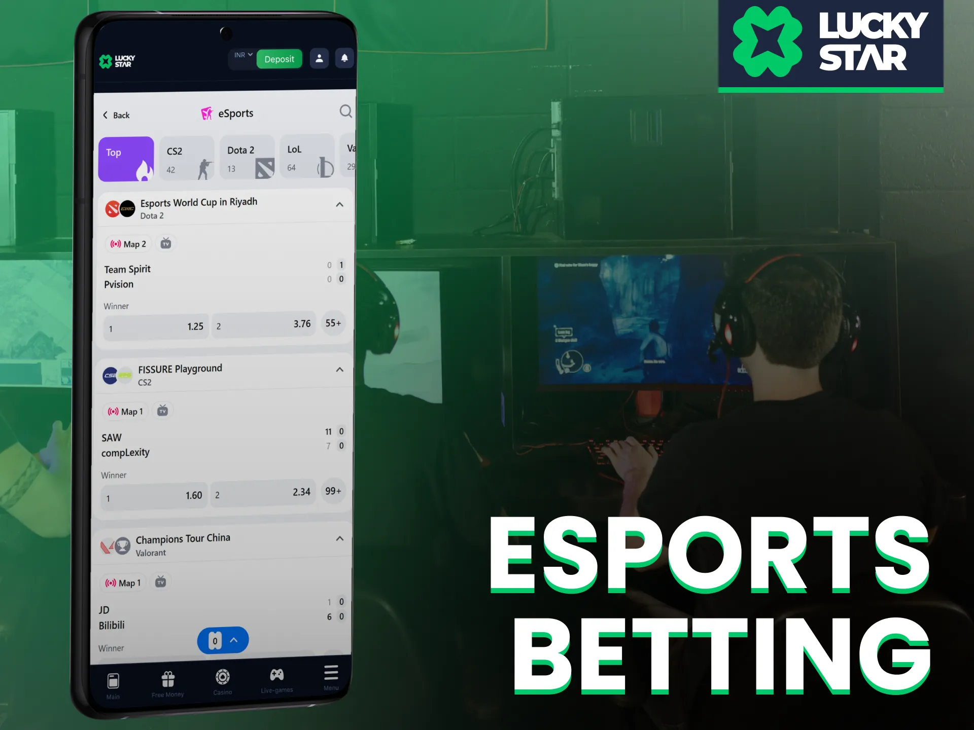 Enjoy eSports betting through the Lucky Star app with detailed match stats.