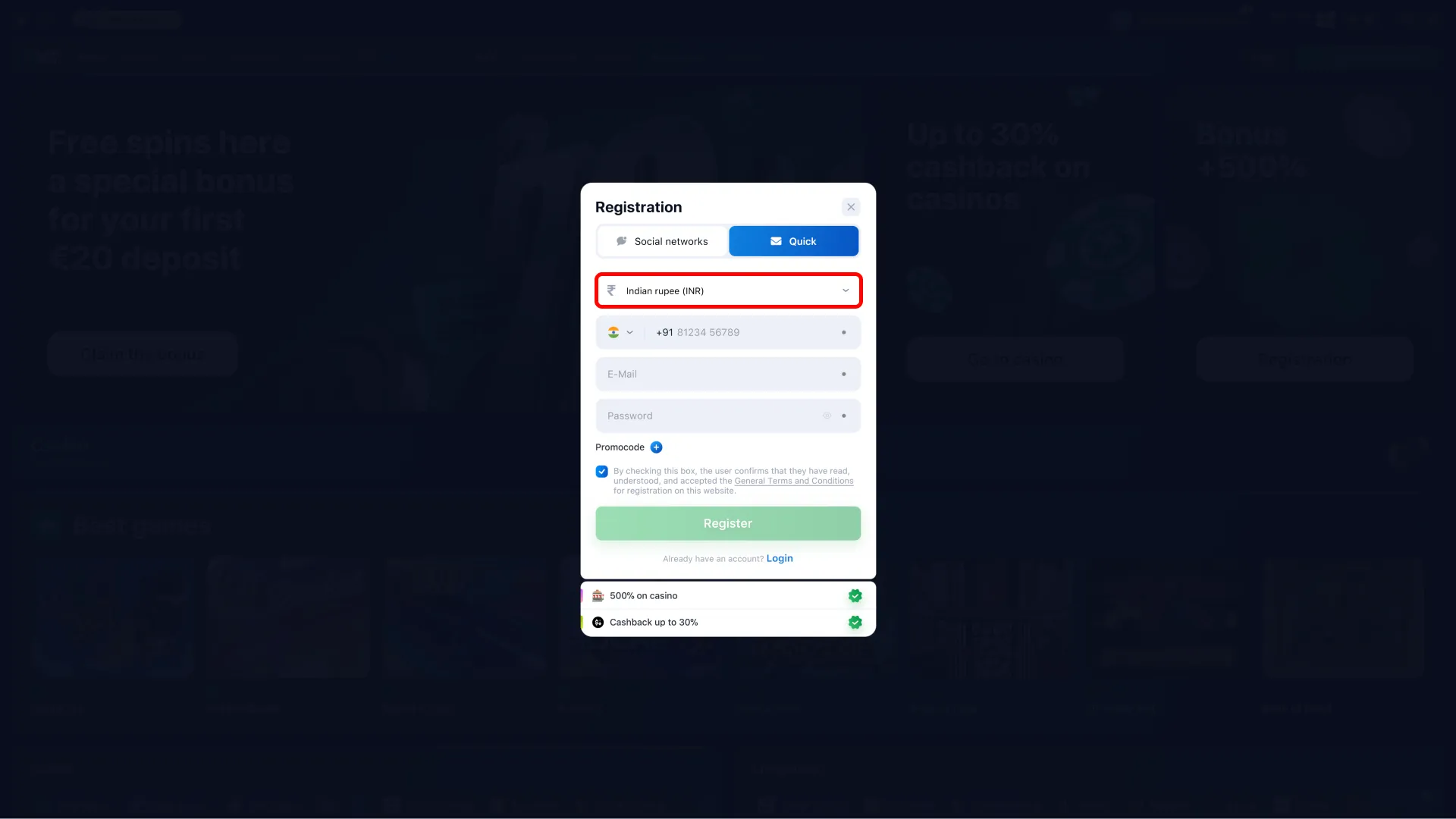 Select your language when signing up at Lucky Star India platform.