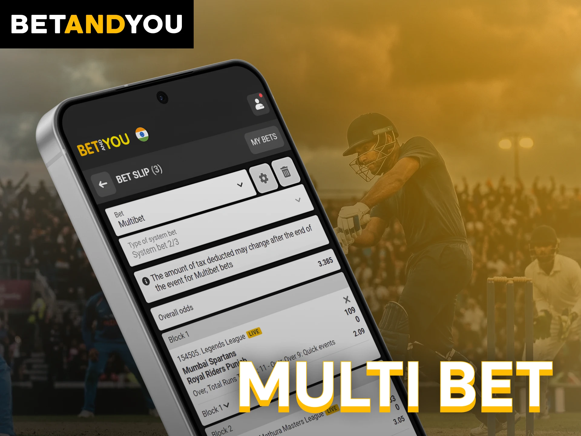 Combine several outcomes into one Betandyou App Betting slip.