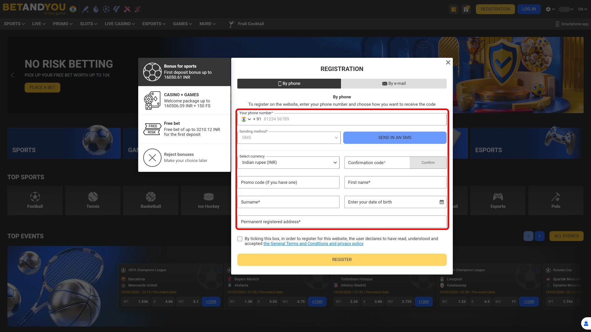 Input your personal information into the Betandyou Register form accurately.