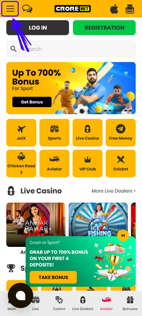 Visit the official website to start the Crorebet App download for Android.