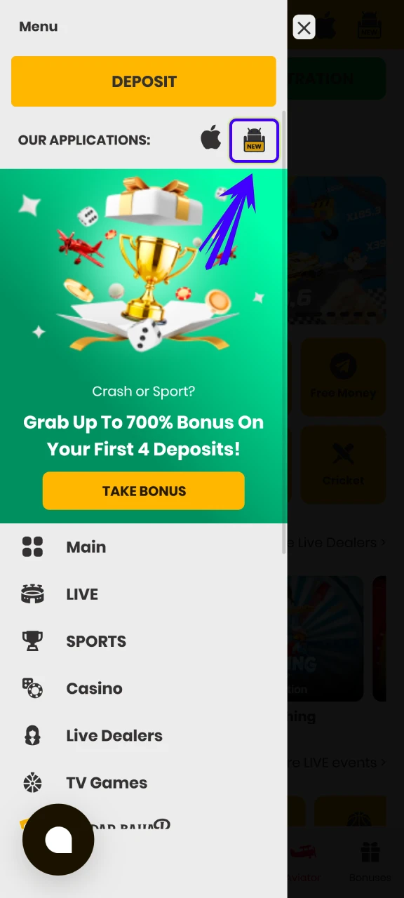 Locate the Android download button to get the Crorebet App APK file.