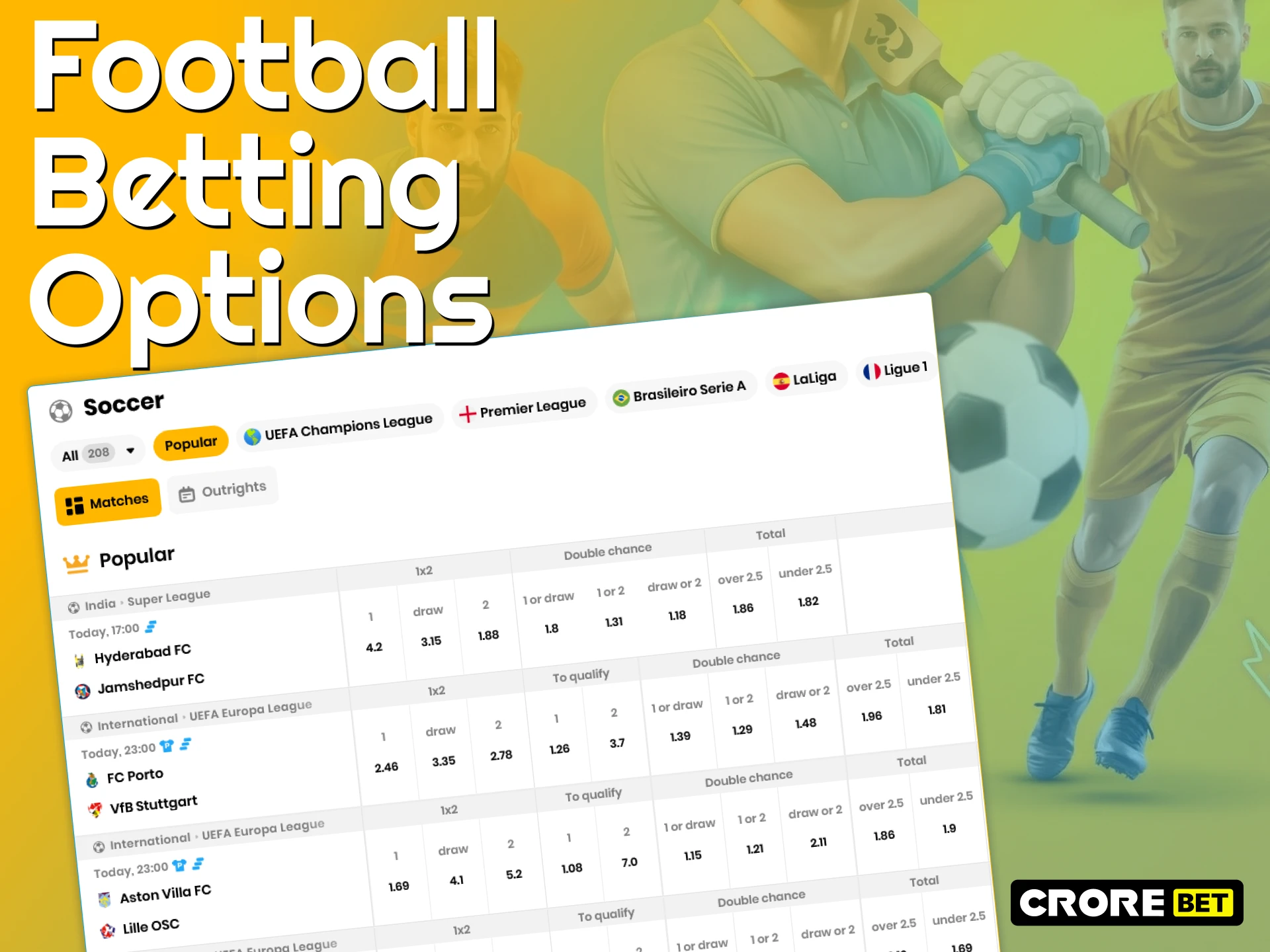 Wager on global matches using the Football Betting at Crorebet.