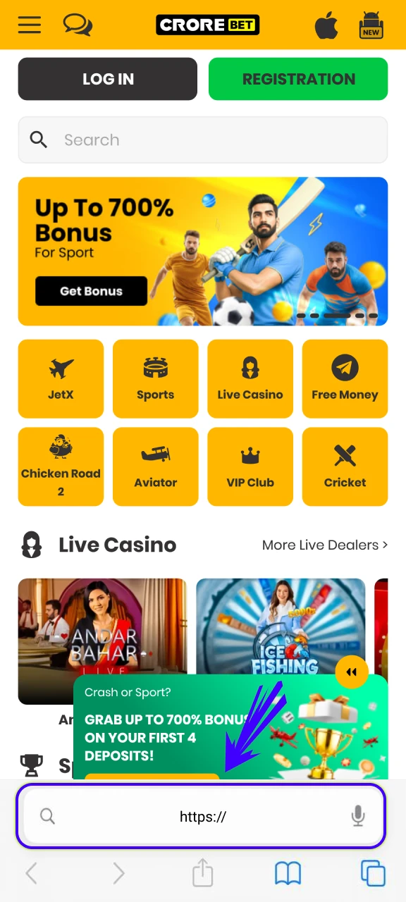 Visit the official Crorebet website for the iOS installation.