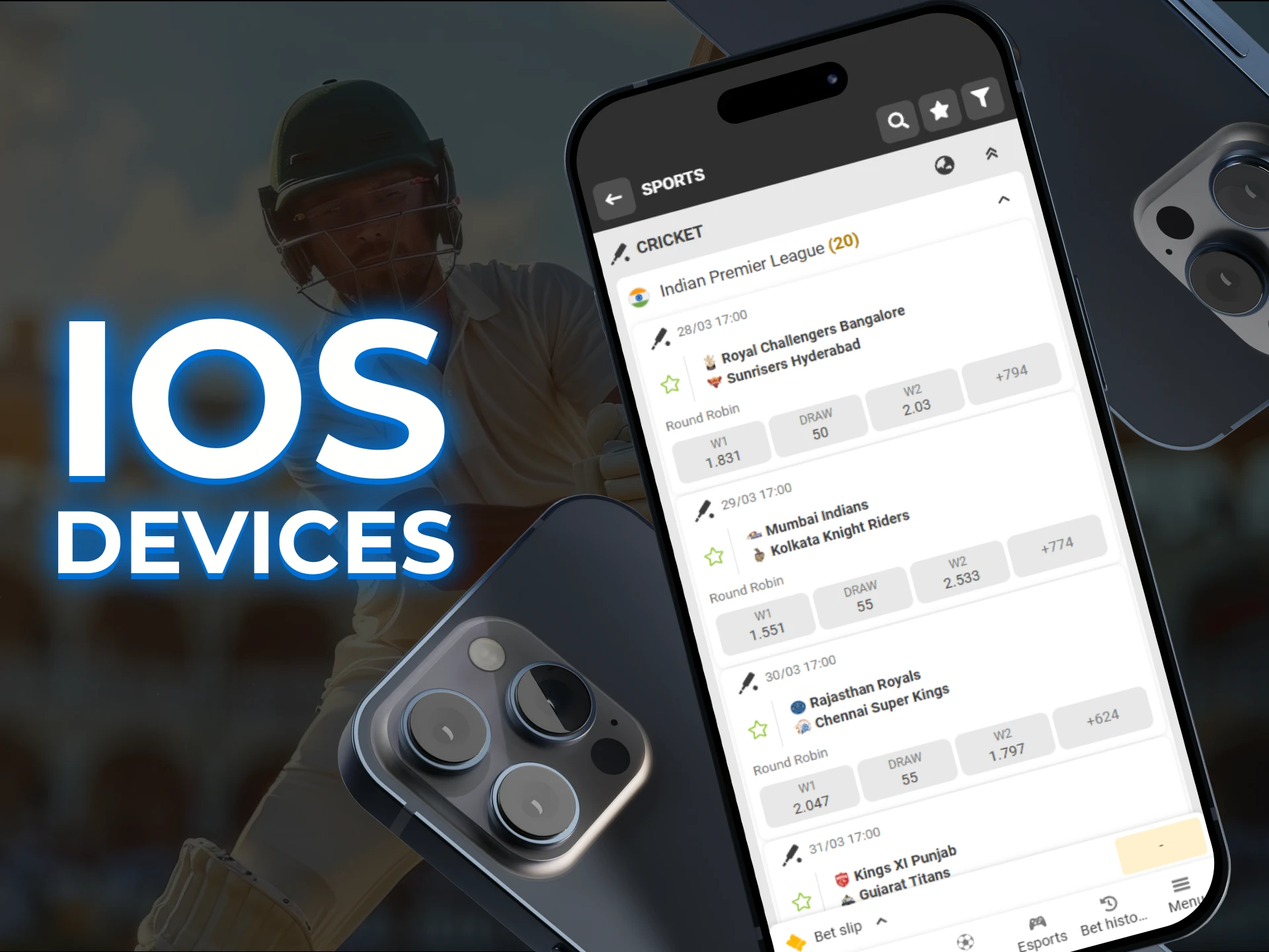 List of compatible iOS devices and system requirements for running IPL betting apps.