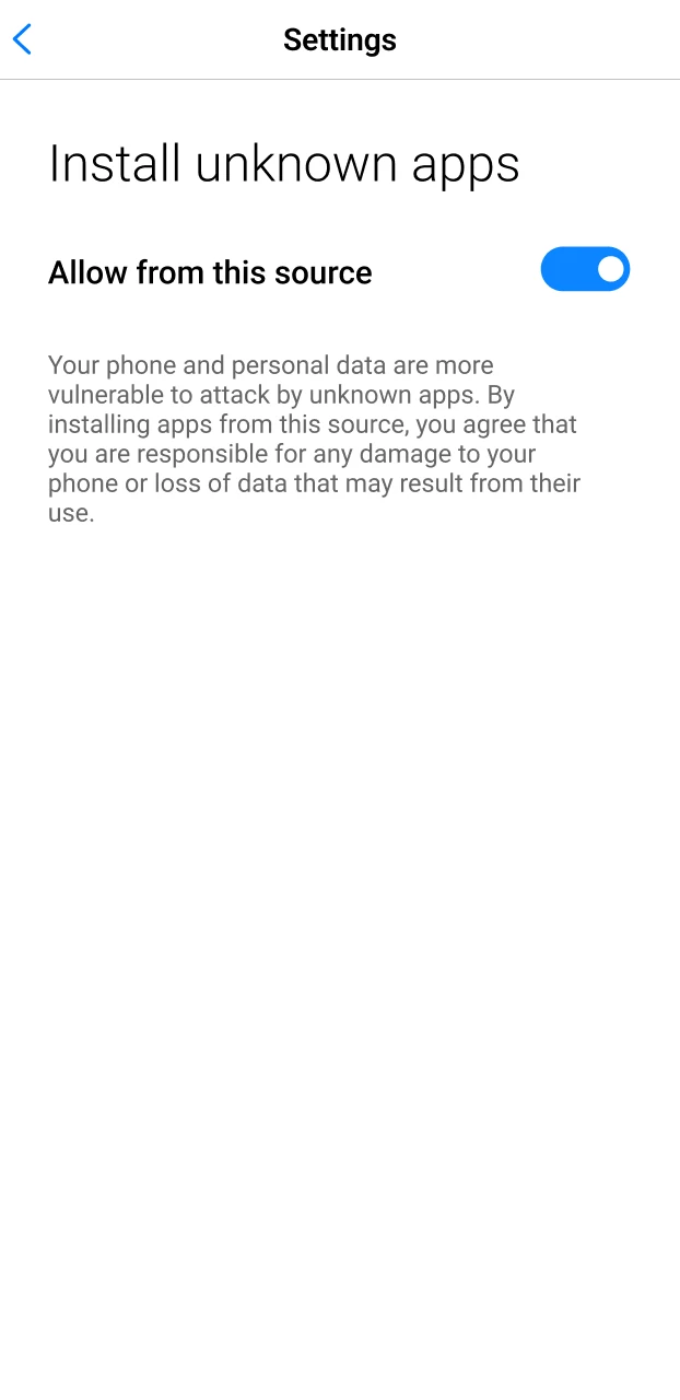 Toggling the "Allow from this source" setting in Android to authorize the installation of an IPL betting APK.