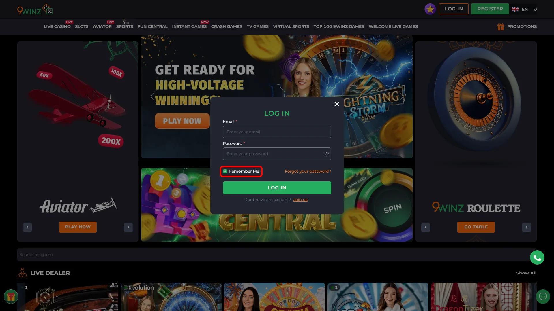 Enable auto login on 9winz for faster access next time.
