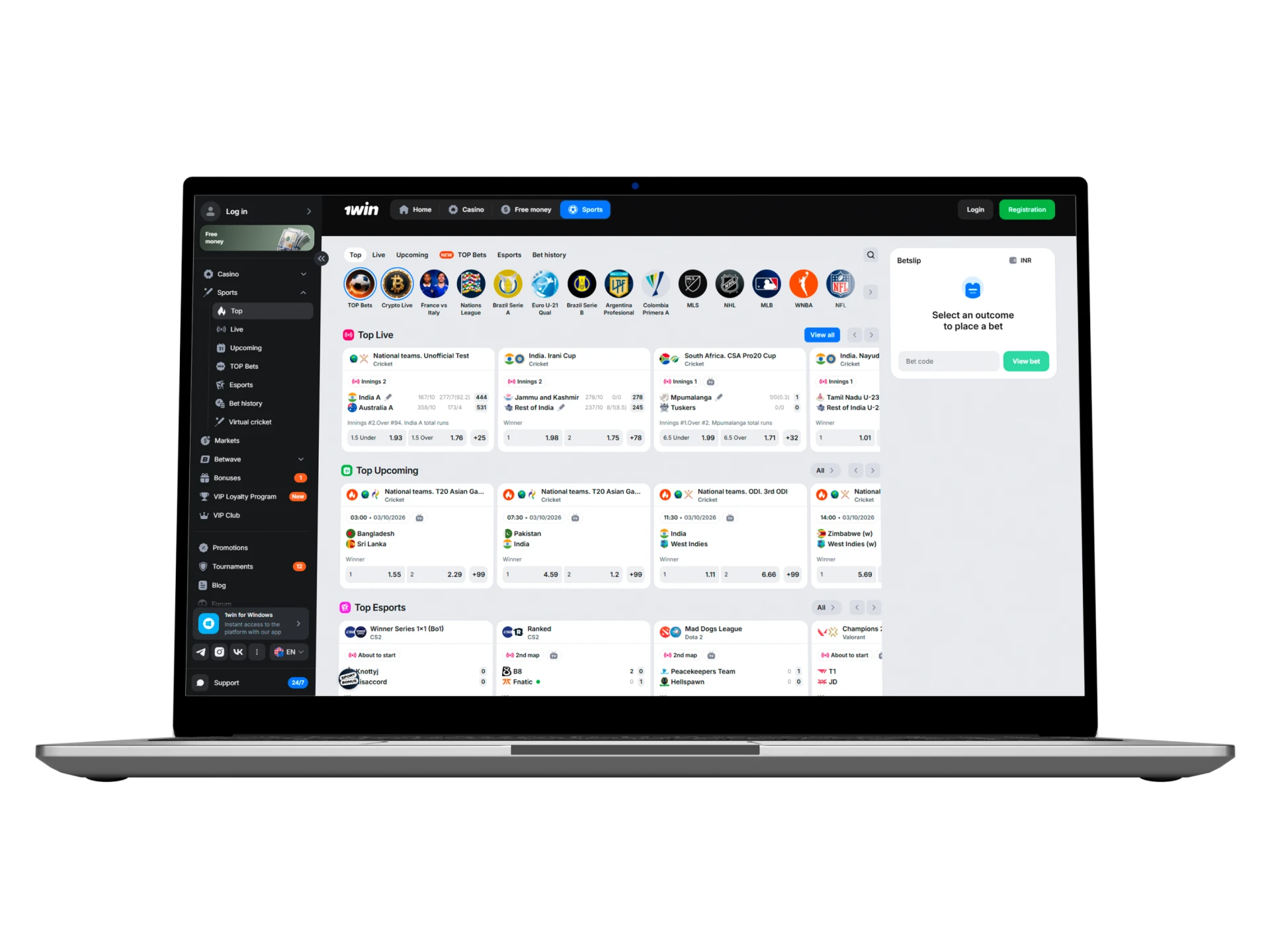 1win betting platform with cricket, esports and mobile apps for users in India.